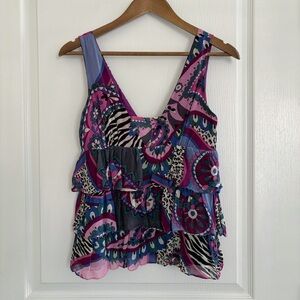 Tibi Silk Chiffon Floral Tiered Tank Top Sz 4